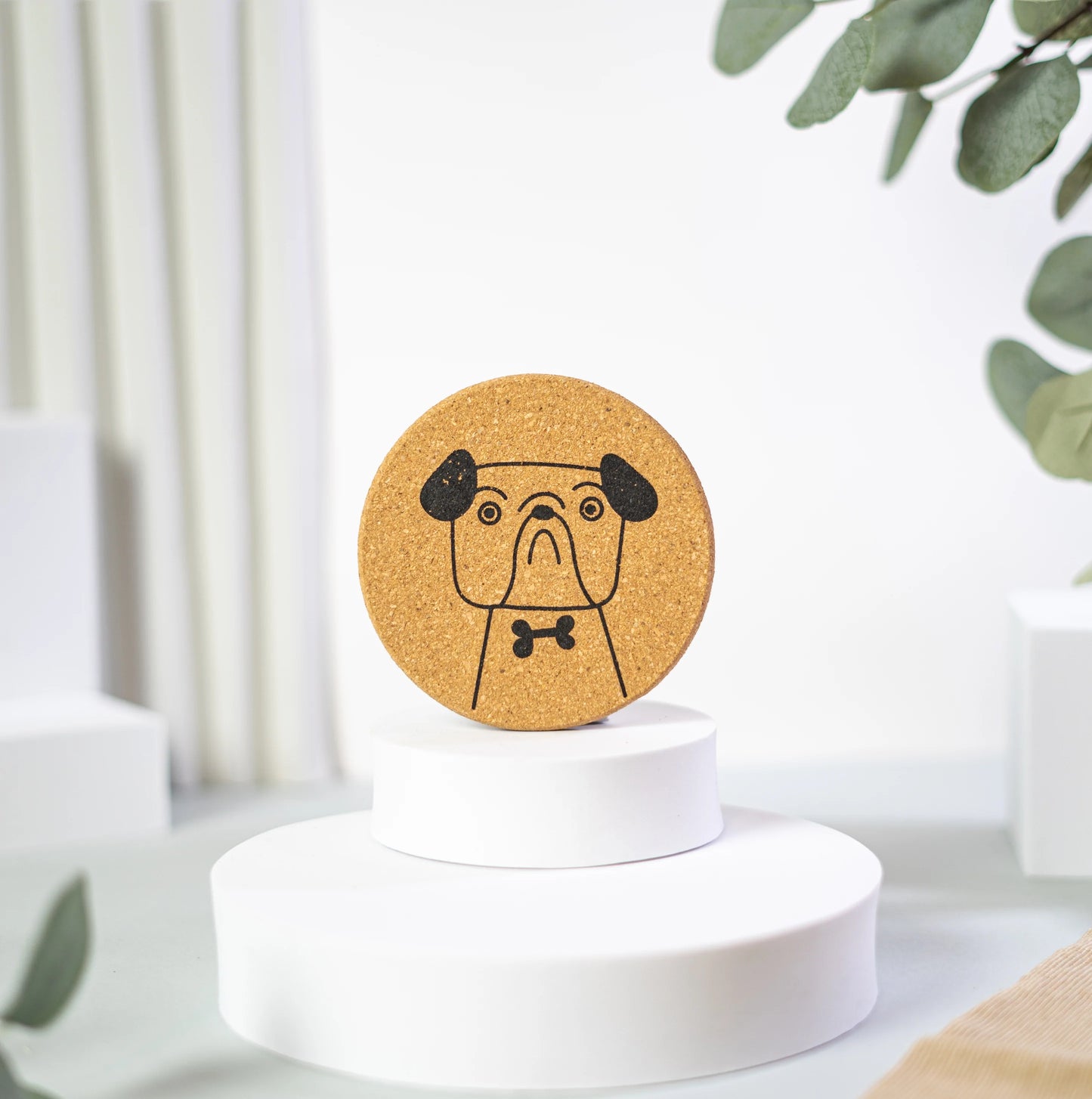 Puppylove - Cute dog coaster set of 6 made from cork