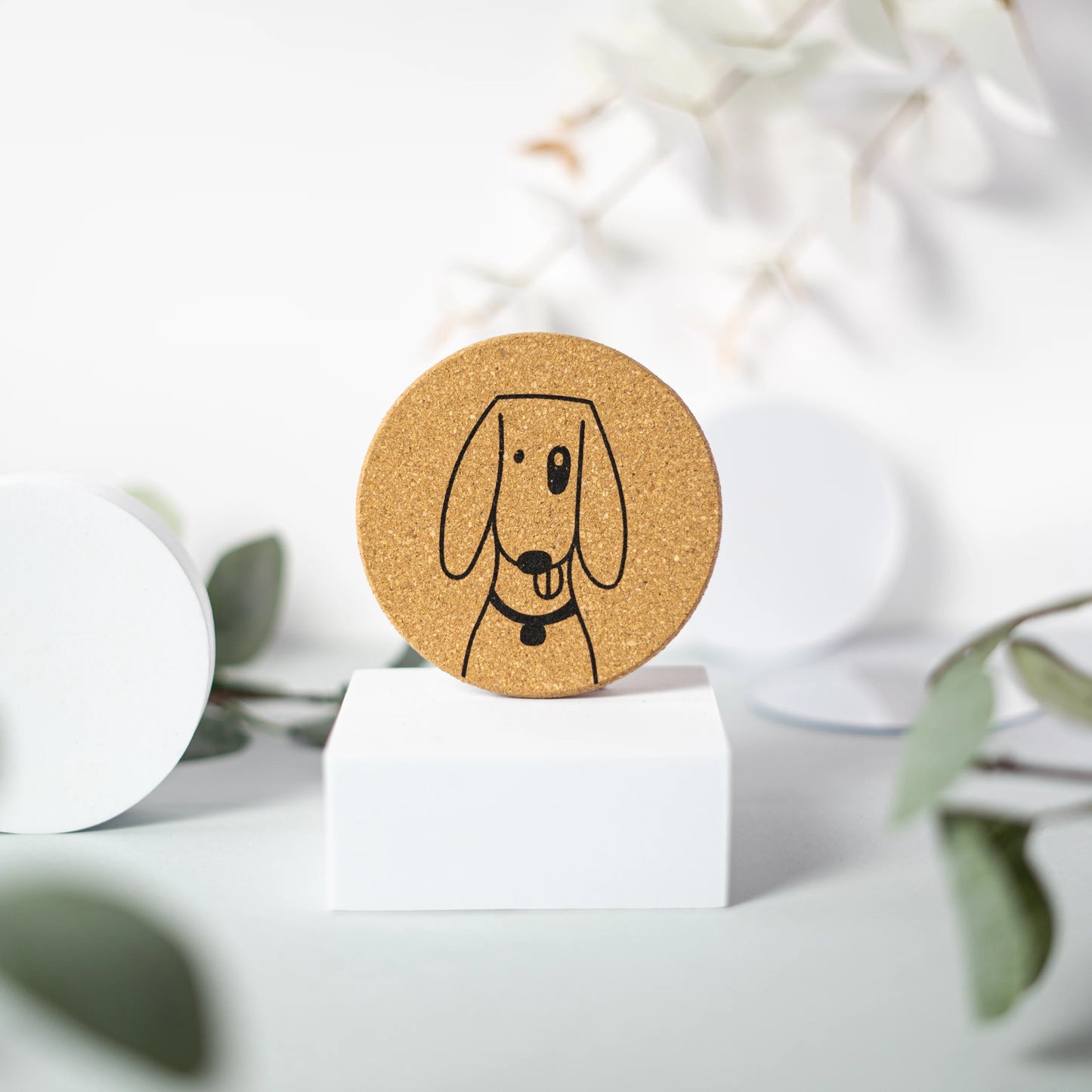 Puppylove - Cute dog coaster set of 6 made from cork