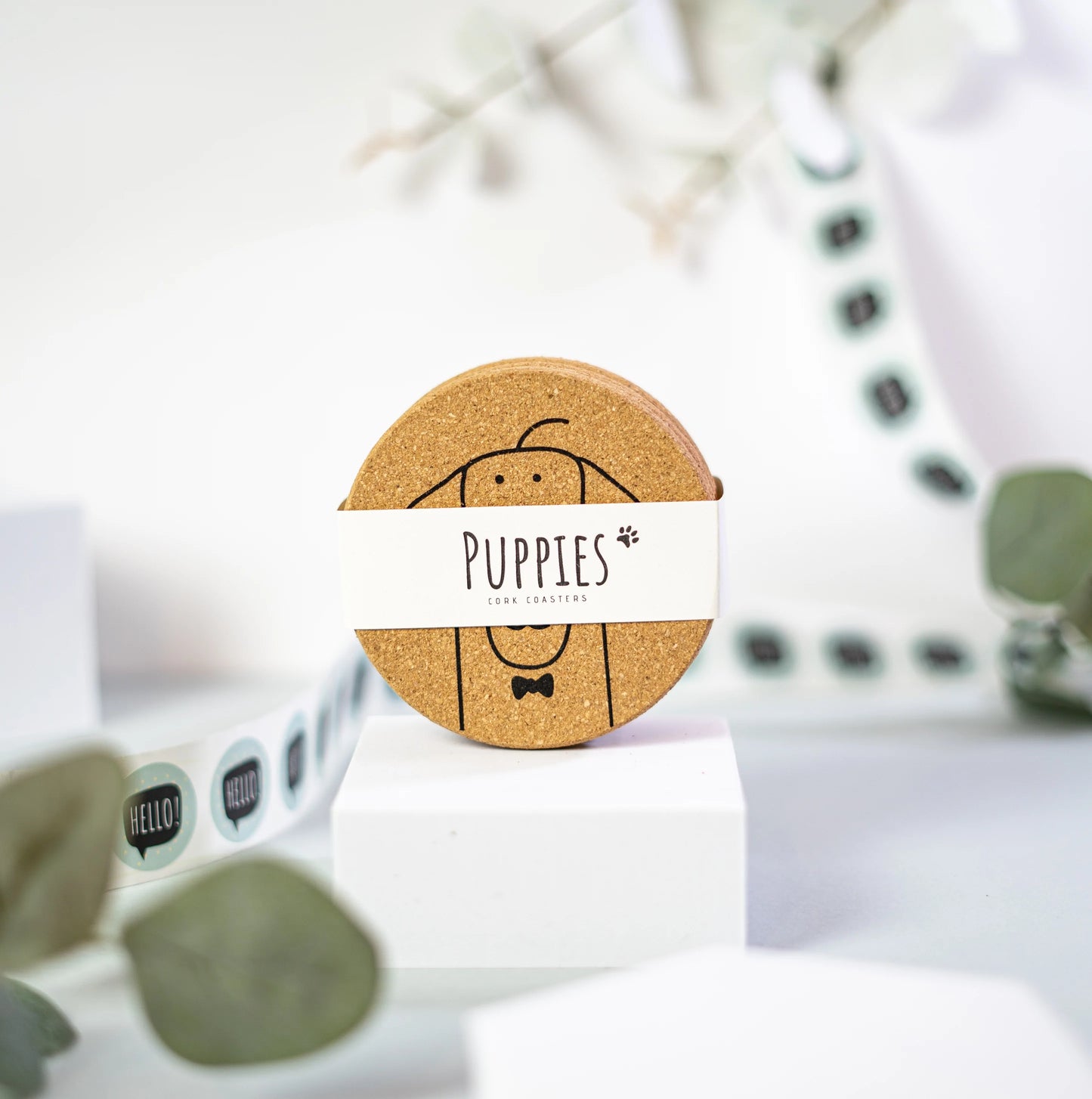 Puppylove - Cute dog coaster set of 6 made from cork