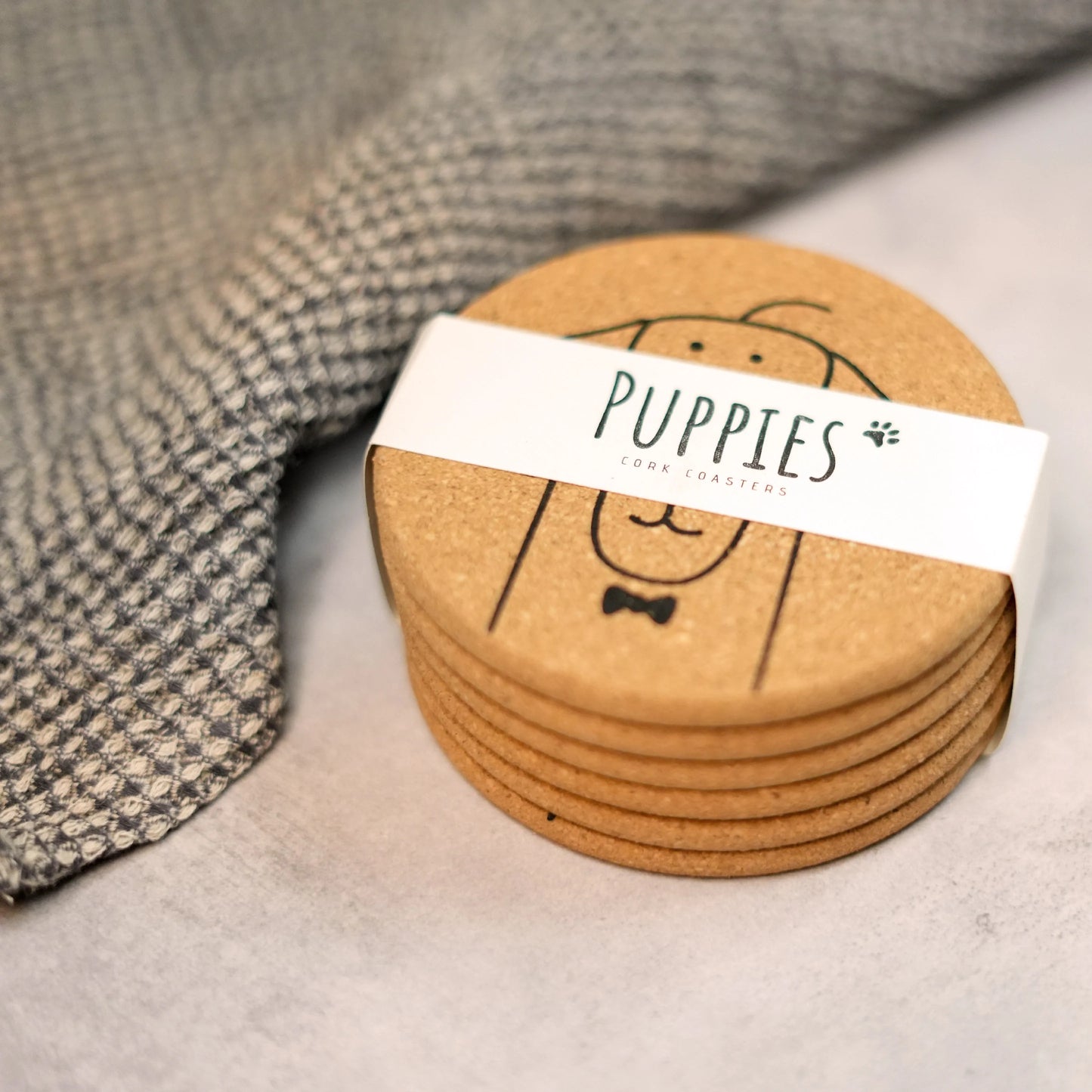 Puppylove - Cute dog coaster set of 6 made from cork